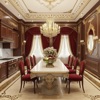 Phòng bếp trong thiết kế nội thất biệt thự tân cổ điển