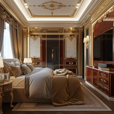 Phòng ngủ trong thiết kế nội thất biệt thự tân cổ điển