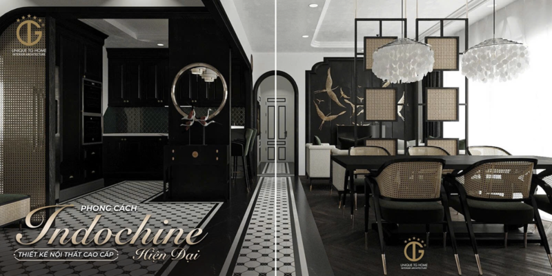 Phòng khách Indochine hiện đại